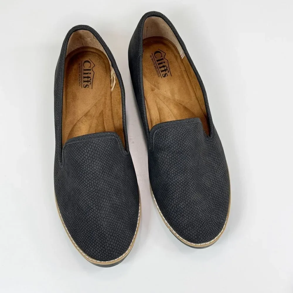 Cliffs Dallis Faux‎ Suede Loafer Shoe Snake Embossed Slip On Black 8.5